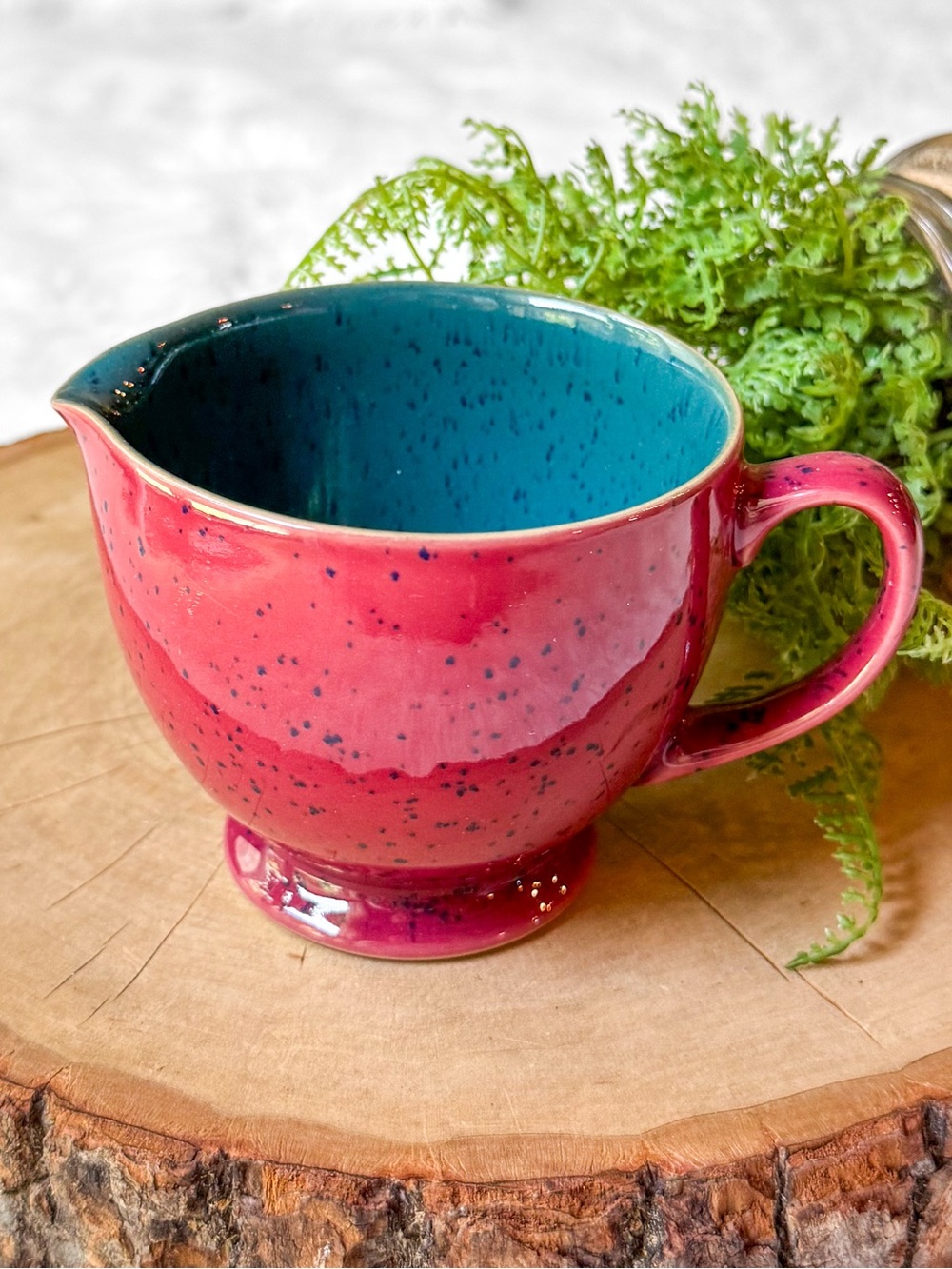 Vintage Denby England HARLEQUIN Green/Red Stoneware Footed Pedestal Creamer